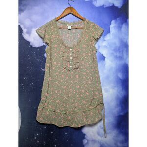 Motherhood Maternity Green Floral Ruffle Top Size Medium Romantic Cottagecore
